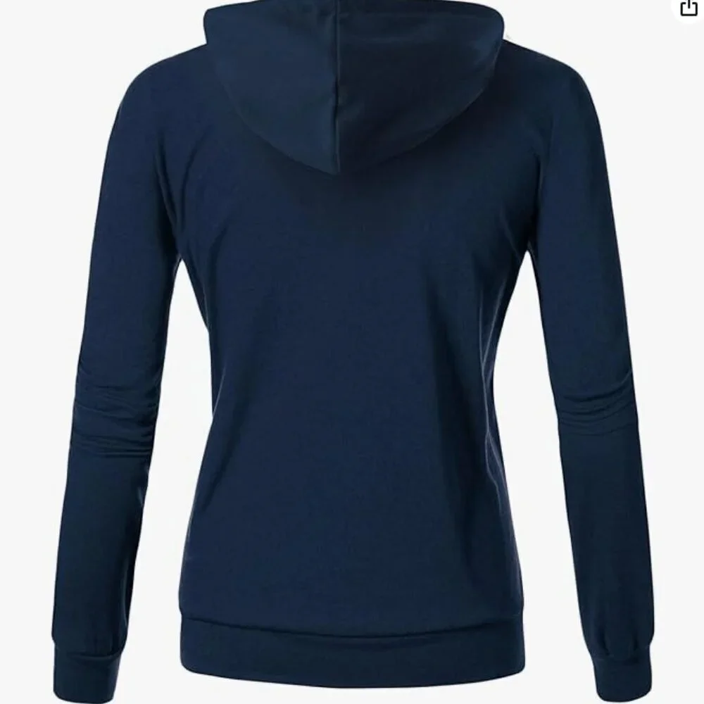 Basic Lightweight Zip Up Hoodie Long Sleeve Large Navy Hooded Sweatshirt - Picture 2 of 6